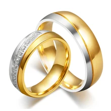Hot Sale AAA CZ Cuple Ring Gold Color Stainless Steel Latest Wedding Designs