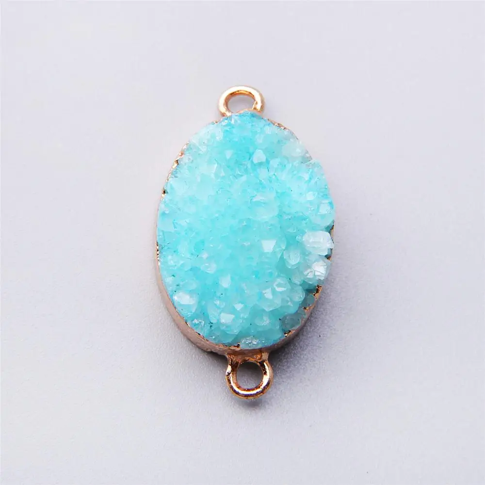 

Wholesale Gold Blue Large Natural Stone Irregular Druzy Charm Pendant Double Hole for DIY Necklace Connector druzy DIY women