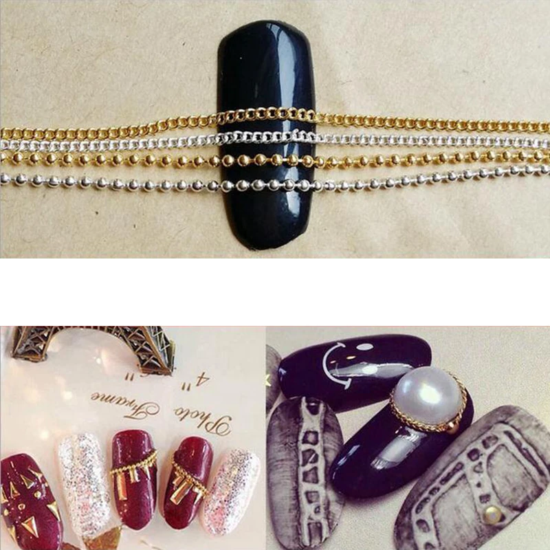 20cm Gold Silver Mini Shiny Rhinestones Chain Nail Studs Charming 3D