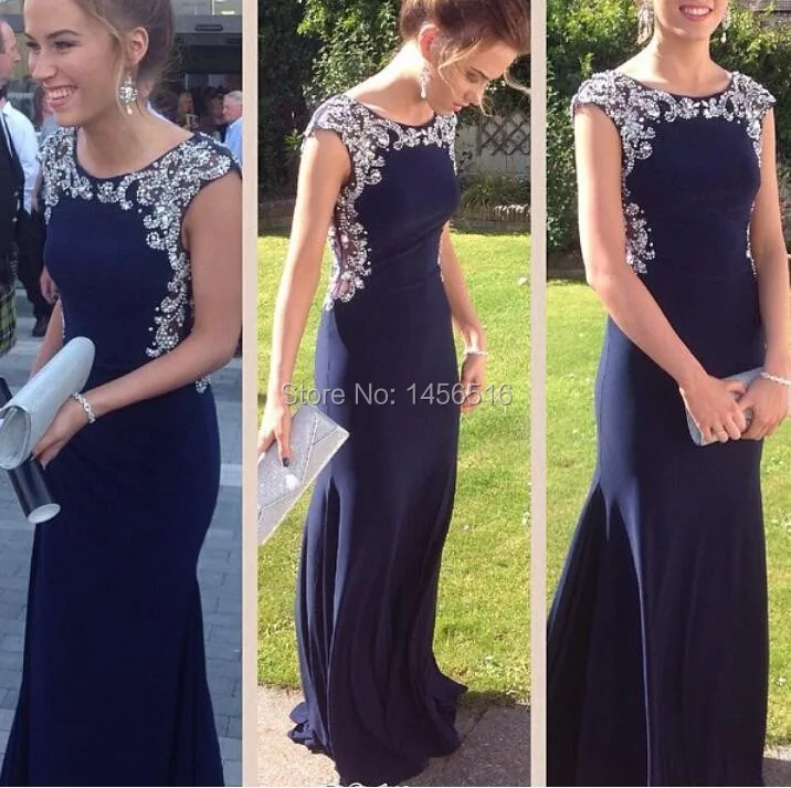 013014 W fabuloso nuevo sirena vestidos fiesta 2016 Scoop manga del casquillo del cuello palabra de
