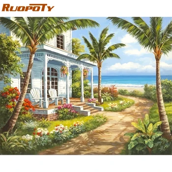 

RUOPOTY Frame Seascape Seaside DIY Painting By Numbers Kits Acrylic Paint On Canvas Modern Wall Art Picture For Home Decor 40x50