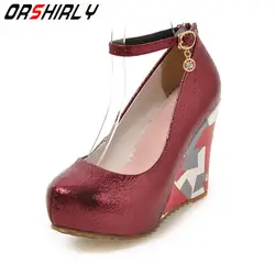 Orshirly/женские туфли-лодочки; очень высокие туфли на танкетке с круглым носком из микрофибры; модельные туфли на платформе с пряжкой и