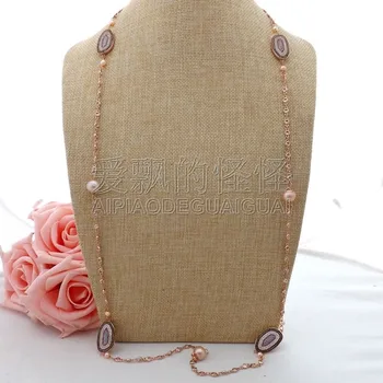 

N061204 40" Pink Keshi Pearl Crystal CZ Pave Connector Chain Necklace