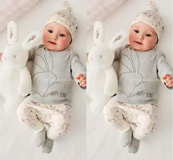 

Newborn Baby Boy Girl Autumn Clothes Set Long Sleeve T-shirt And Pants Hat Outfits 3PCS Sets