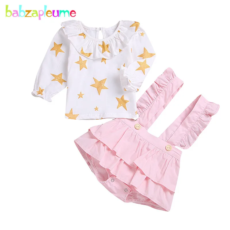 

2Piece Spring Summer Newborn Baby Outfits Little Girls Clothes Long Sleeve Cotton Cute T-shirt+Shorts Infant Clothing Set BC1318