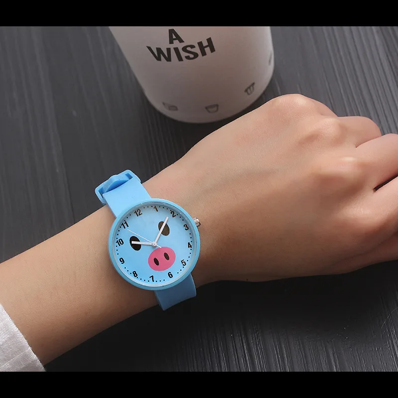 Silicone Dress Quartz WristWatch Kids Cute Pig Wrist Watches Children Watch Fashion Hours Gift For Girls Boys relogio infantil - Цвет: Sky Blue