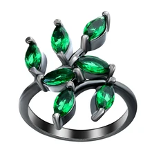 2019 New Design Ring In The Shape Of A Leaf Black Gold Color Ring Green Zircon Rings For Women Party Jewelry 2019 New Design Ring In The Shape Of A Leaf Black Gold Color Ring Green Zircon Rings For Women Party Jewelry