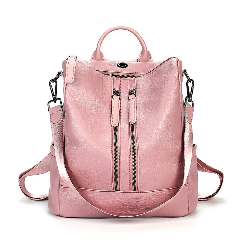 [HIMUNU] Новые женские кожаные рюкзаки, модные женские сумки на плечо, сумка для путешествий, женский рюкзак, Mochilas, школьные сумки для девочек - Цвет: B-pink