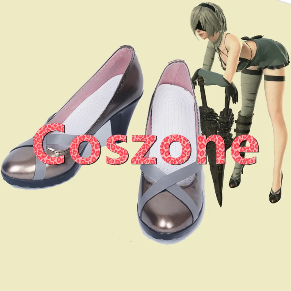 NieR Automata 2B YoRHa No.2 Type B DLC Golden brown Cosplay Shoes (2)