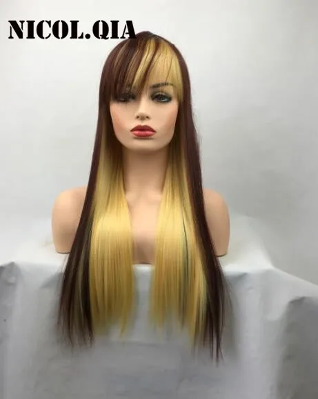 Fashion Women Long Straight Hairstyle Multi Color Synthetic Hair