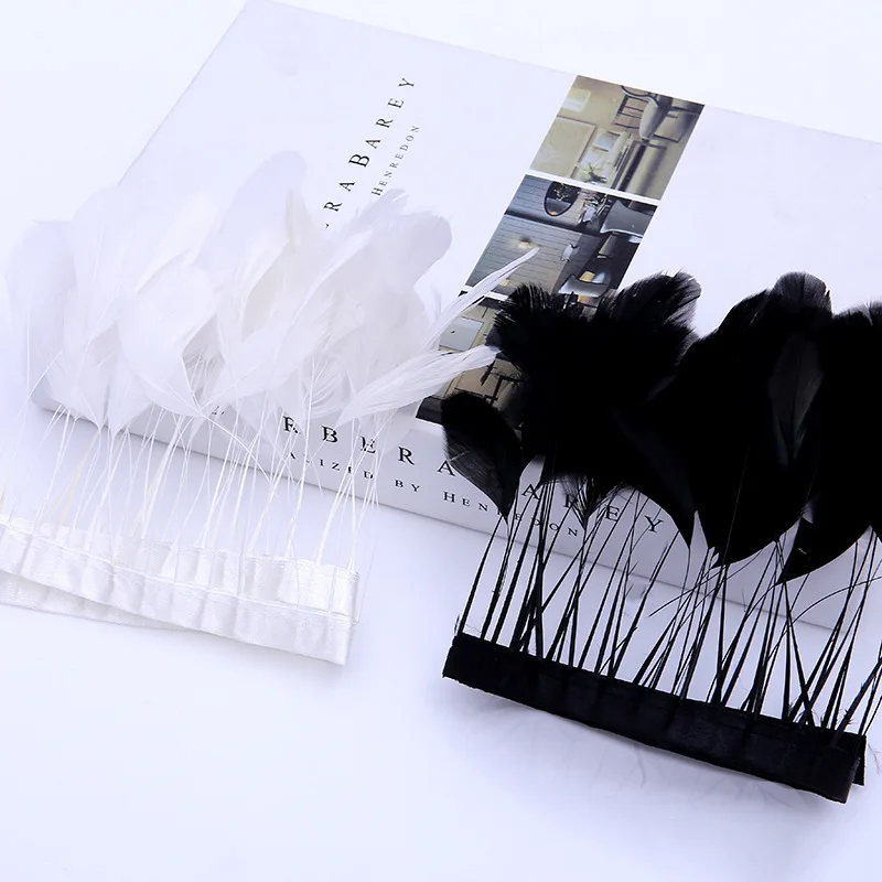 

1Meter Natural Feather 10-15cm Chicken Pheasent Feathers White Black Trim Cloth Sideband Plume DIY Wedding Clothing Accessories