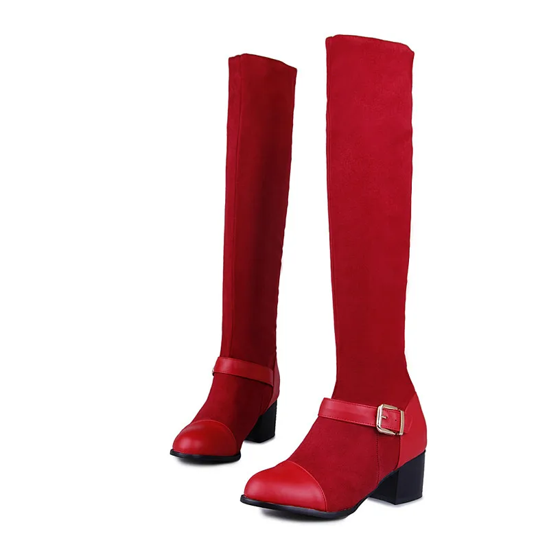 

Elegant Ladies Autumn Shoes Nubuck Leather Square High Heel Woman Knee High Boot Women Motorcycle Boot Female Shoe Size 34-43