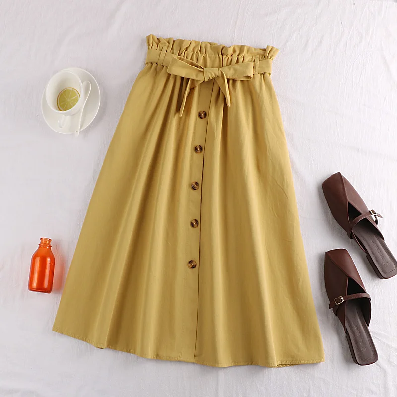 Женская хлопковая юбка миди с ремнем Surmiitro, трапециевидная юбка с карманами и высокой талией длиной до колен для женщин на весну лето осень