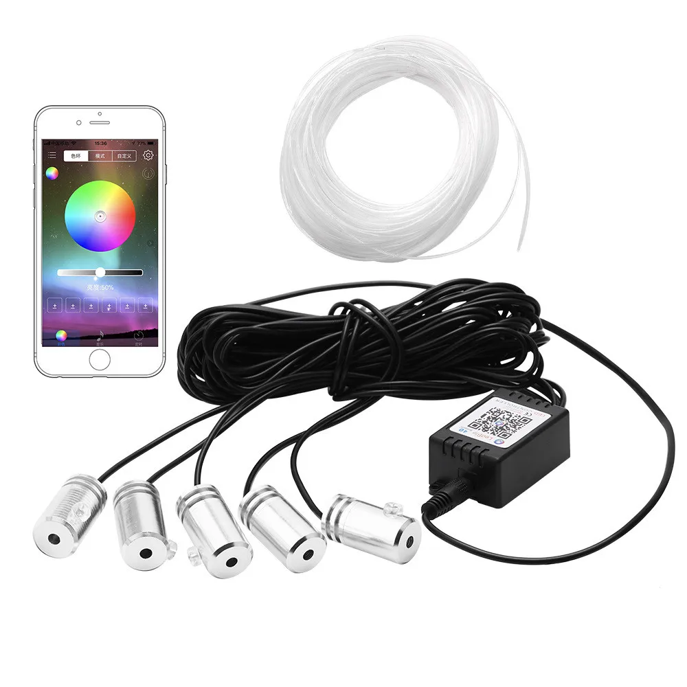 Kopen Voice Sound Actieve RGB LED Auto Interieur Licht Multicolor EL Neon Strip Licht Bluetooth Telefoon Controle Sfeer Licht 12 v