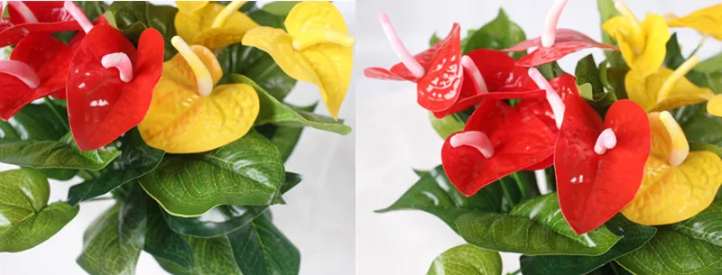 Искусственный маленький красный пальмовый цветок, букет, имитация листьев, зеленое искусственное растение, свадебное украшение, аксессуары для домашнего стола