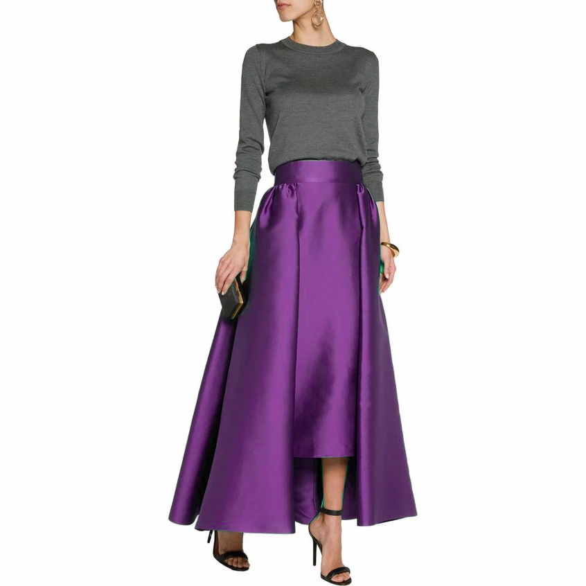 Винтажные зеленые Сатиновые юбки длиной до щиколотки для женщин, для официальных вечеринок, высокое качество, юбка макси размера плюс, на заказ, на молнии - Цвет: Фиолетовый