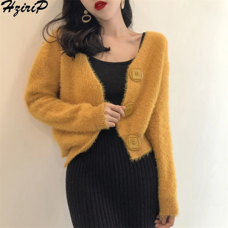 

HziriP 2019 Autumn Spring Women Comfortable Female Sweater Knitted Solid Cardigans V-Neck Long Sleeve All-Match 3 Colors