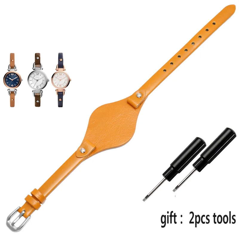 Высококачественные Ремешки для наручных часов из натуральной кожи для fossil ES3077 ES2830 ES3262 ES3060 стильные женские ремешки для часов маленький браслет - Цвет ремешка: Цвет: желтый