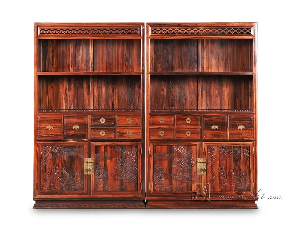 Cupboard In Landscape Painting Antique Solid Wood Bookcase Rosewood Cupboard In Landscape Painting Antique Solid Wood Bookcase Rosewood Sark With Storage Cabinets Living Room Office Book Shelves
