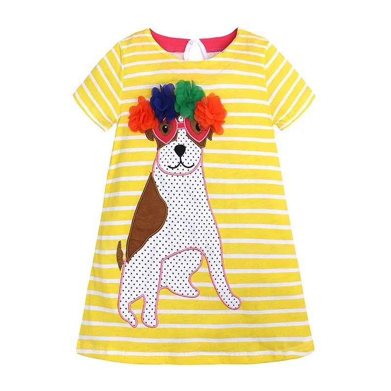 

Fashion Summer Casual Baby Girls Stripe Cartoon Animal Print Dress Cotton Kids Toddler Short Sleeve Sundress Outfits