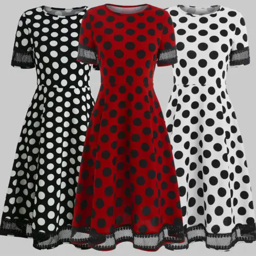 Women Rockabilly Polka Dot Vintage Dress Party 50S 60S Swing Pinup Retro | Женская одежда