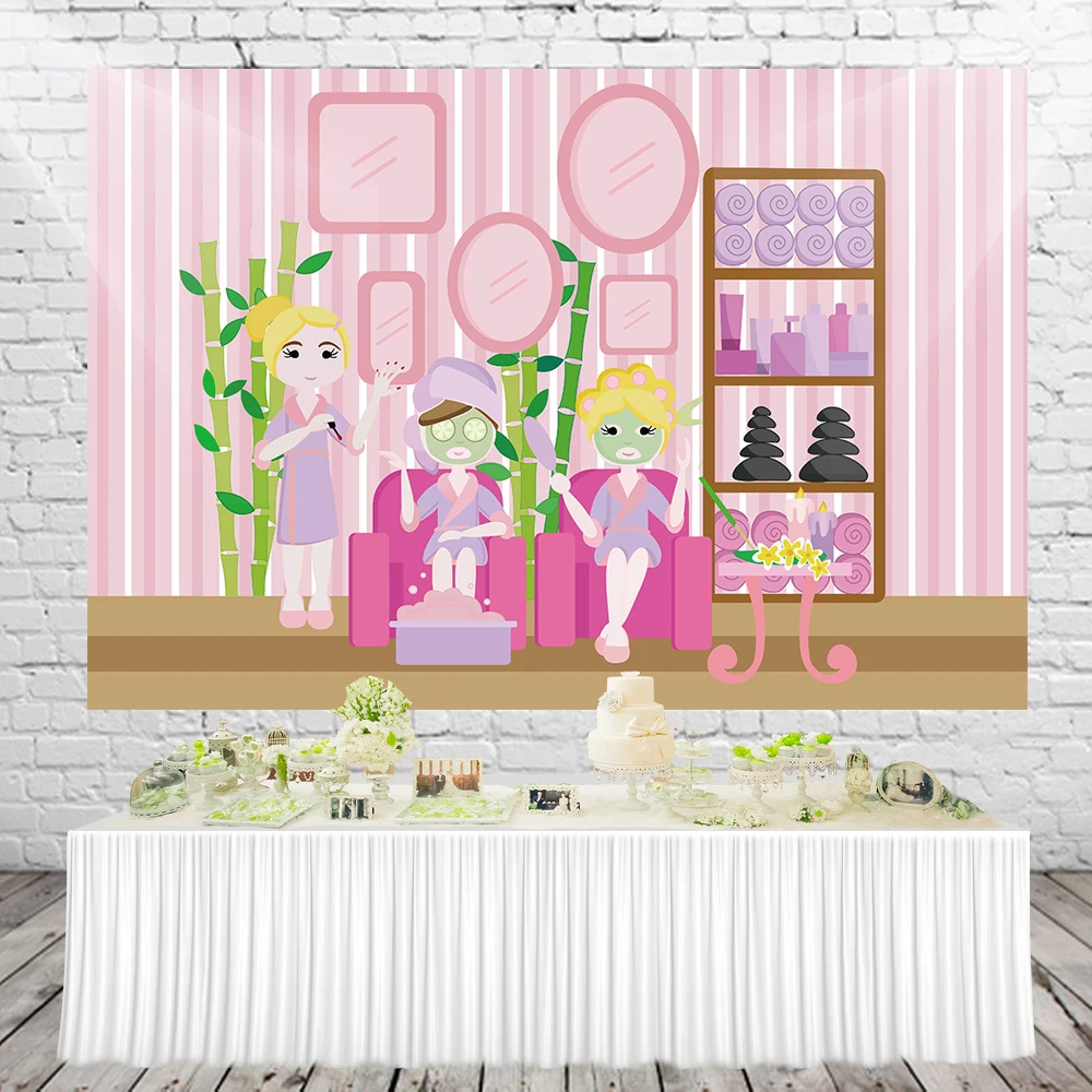 HUAYI Spa Day Party Backdrop for Photography Spa Theme Girl Salon Party Birthday Baby Shower Pink Stripes photo Background W2081
