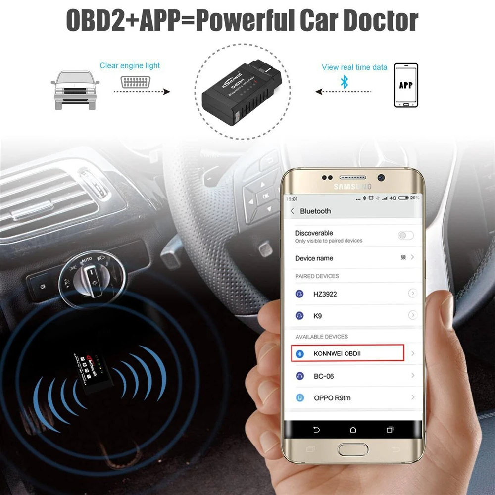 Универсальный OBD2 KONNWEI KW910 Bluetooth ELM327 V 1 5 сканер для Android АВТО OBDII средство
