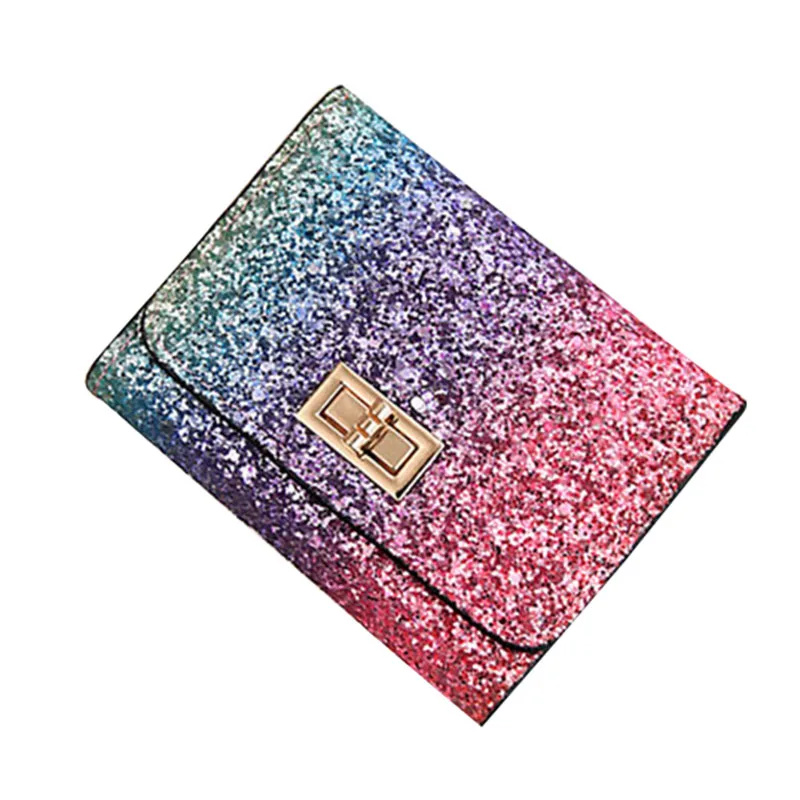 

5 Styles Rainbow Multicolor Sequined Shiny Clutch Bag PU Women's Multifunction Short Wallet Credit Card Money Bag Purse Wallets