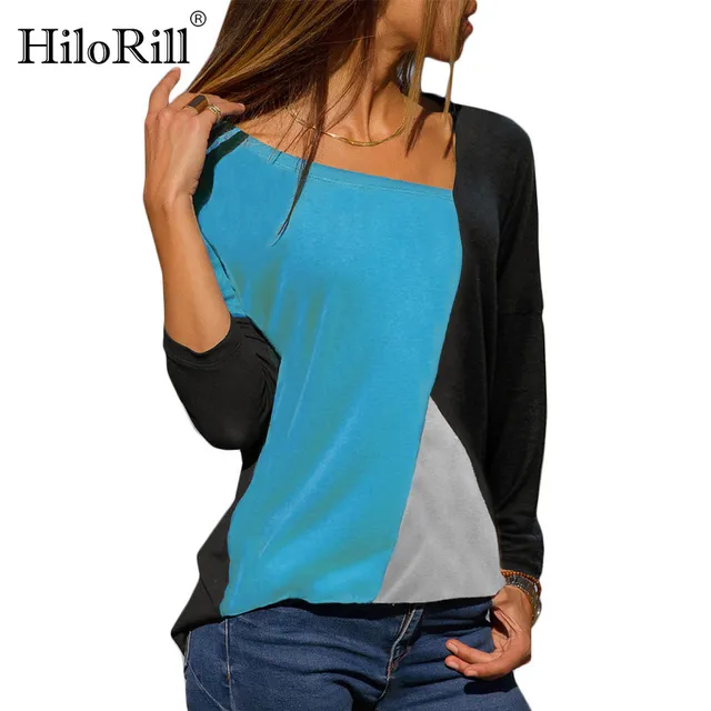 US $5.39 Women Color Block Patchwork Blouse Autumn Long Sleeve O-Neck Casual Shirt Female Elegant Blouse Shi