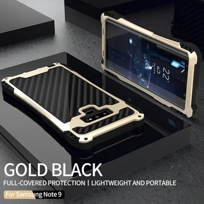 R-просто Алюминий тяжелых металлов защиты Armor чехол Shell защитник чехол для samsung Galaxy Note 9 - Цвет: Gold Black