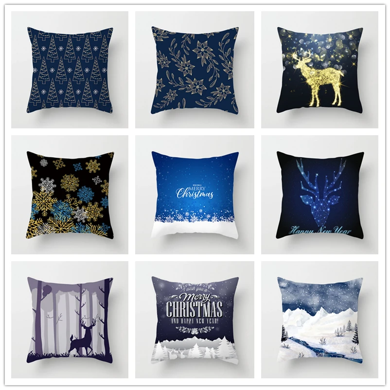

Merry Christmas Snow Printed Cushion Covers Square 45x45cm Polyester Throw Pillow Covers Home Christmas Decorative