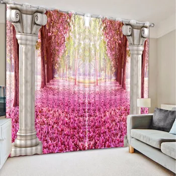 

European Roman Curtains Blackout 3D Curtains For Window Treatments Printing Elegant Cherry blossoms Living Room Curtains