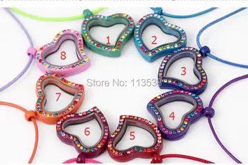 

8pcs lot 30*30*6mm colorful Rhinestone heart Memory Photo Magnet Glass Living Floating Locket necklace pendant Zinc Alloy