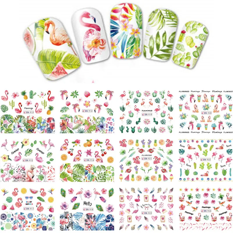 12 feuilles de stickers design aux motifs tropicaux