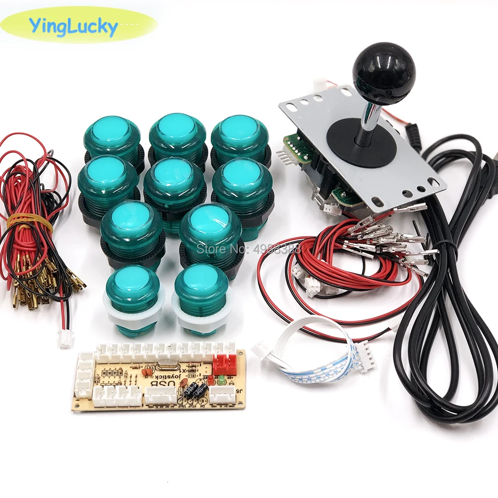 Yinglucky sanwa diy kit 2 игрока DIY аркадный джойстик игровые наборы с 20 светодиодный аркадных кнопок к USB кодировщик комплект аркадный - Цвет: green