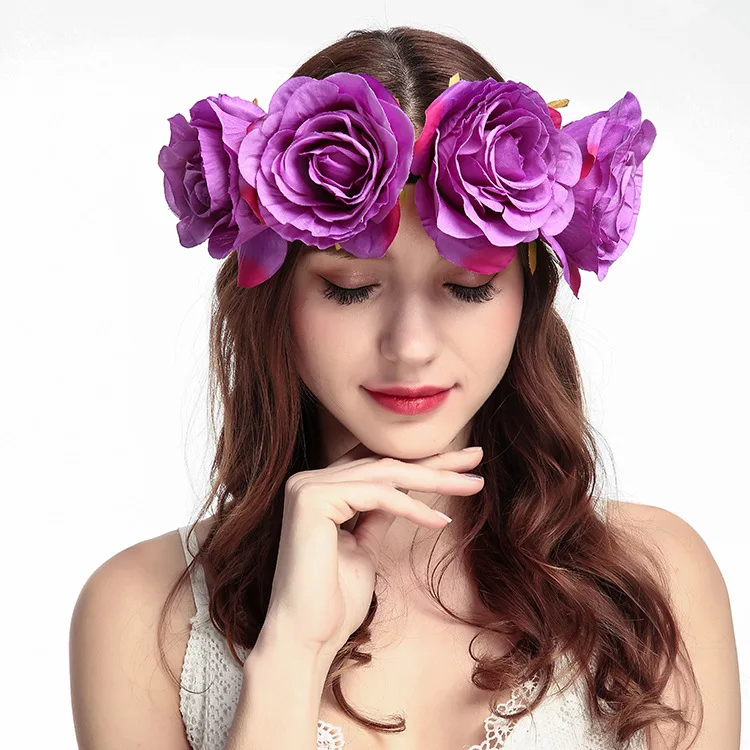 

Bohemia Rose Flower Crown Floral Headband Garland Women Headwear Hair Accessories Bride Wedding Flower Wreath Wedding Headdress
