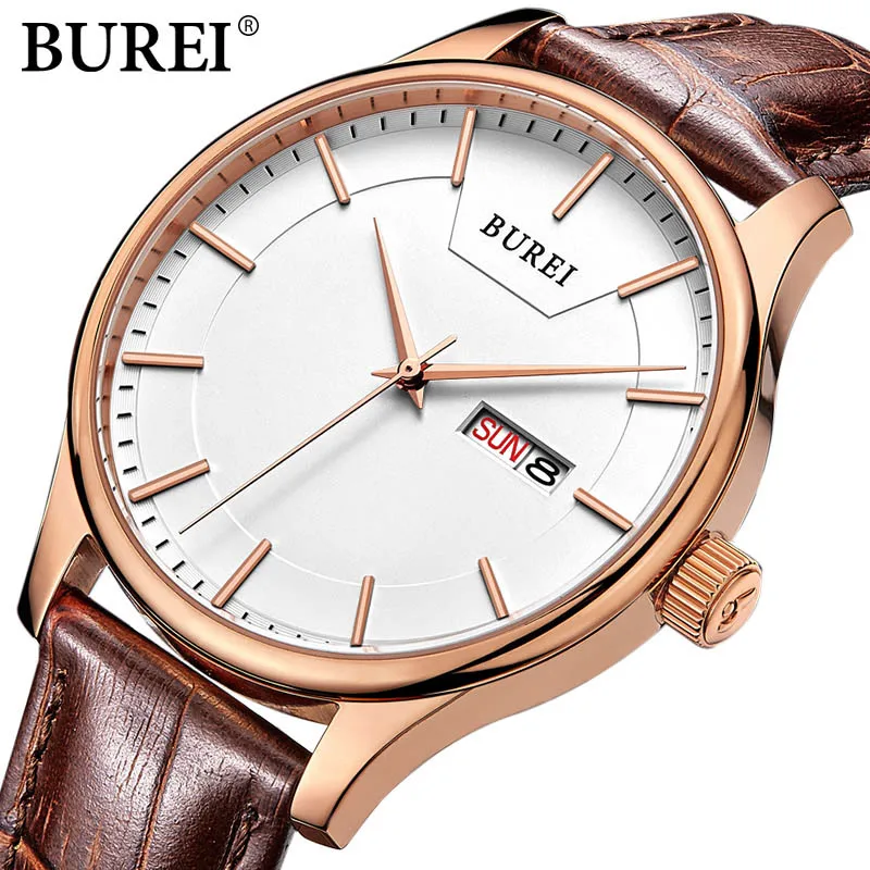 ФОТО BUREI Famous Brand watch Fashion men Casual Quartz Wristwatches male Sports watch leather business clock hours relogio masculino