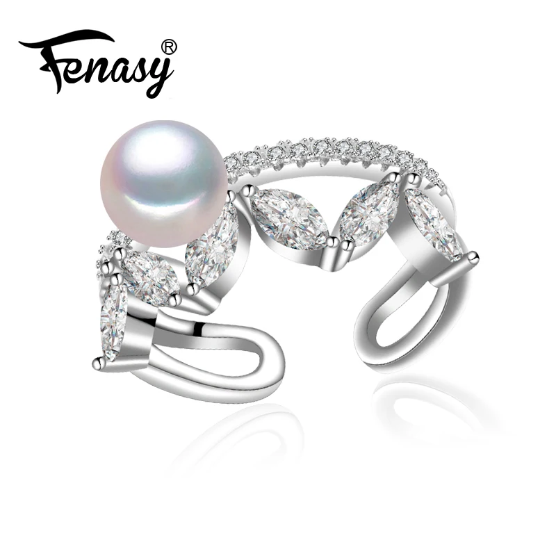 

FENASY Multiple Layers rings Fashion Jewelry 925 Silver Forever Rings with pearl Sterling-Silver-Jewelry Pearl Rings for Women