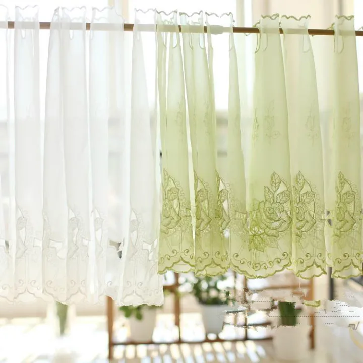 Online White Rose Semi Shade Shalian Coffee Curtain Solid Color Online White Rose Semi Shade Shalian Coffee Curtain Solid Color Embroidered Short Kitchen Cabinet Aliexpress