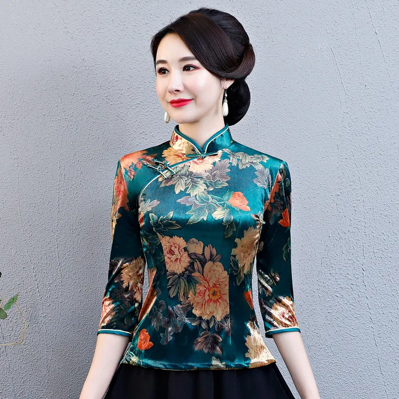 Летняя рубашка в винтажном китайском стиле, женская блуза с воротником-стойкой, женское платье-чонсам, короткое платье Qipao, большие размеры, S-4XL