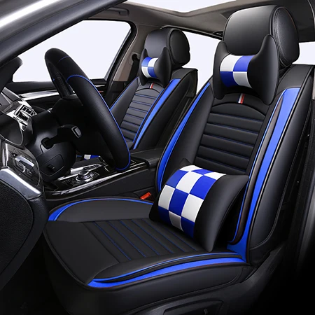 Black Blue Luxury Универсальные автомобильные чехлы из искусственной кожи для volkswagen vw polo 6r 9n sedan sagitar santana volante caddy 2010 2009 2008 2007 - Название цвета: Black Blue Luxury