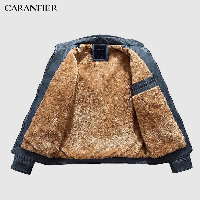 Куртка CARANFIER мужская из моющейся кожи утепленная Байкерская куртка