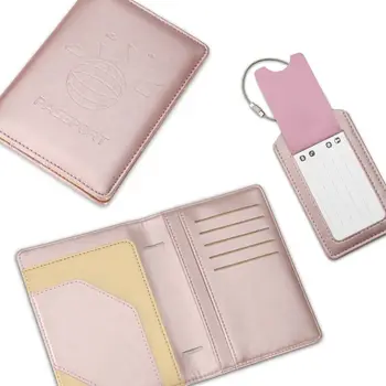 

Fashion Passport Holder RFID Protection PU Leather Card Slots Pen Holder with Matching Luggage Tag Set