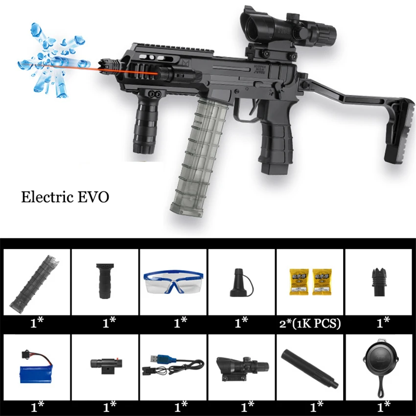 

Eva2king Newly Toy Submachine Guns Electric & Manual EVO Soft Crystal Bullets Infrared Silencer Outdoor CS Game For Chidlren Kid