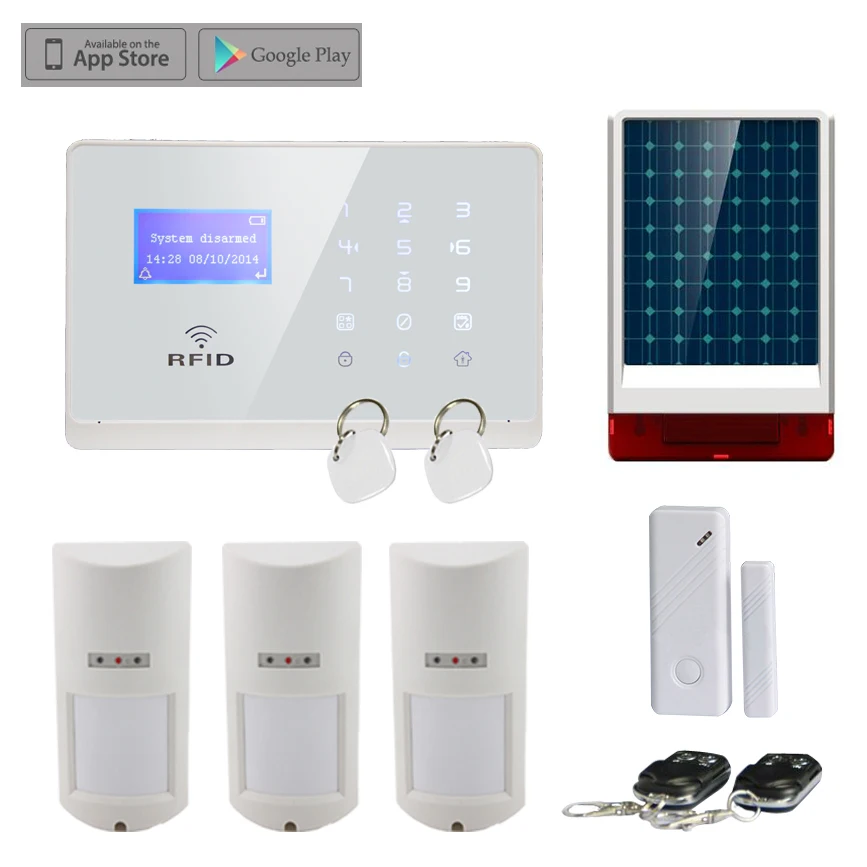 

433MHz Touchscreen GSM Home Alarm System with Outdoor Motion Detector and Solar Outdoor Siren