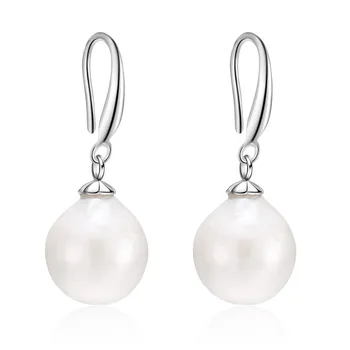 

Ambrum Valentine's Day Women Silver Earrings,Freshwater Big Edison Pearls Stud Earrings,White Cultured Pearls Zircon Jewelry