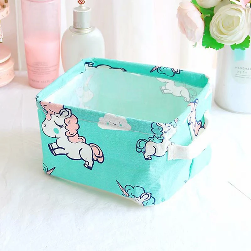 

Unicorn Desktop Storage Basket Sundries Storage Box Linen Desk Container Makeup Organizer Case Cactus Tree Shape