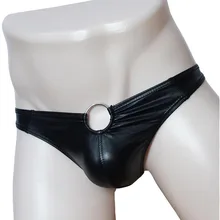 Пикантное белье для мужчин G-string Wet Look бикини трусы из лакированной кожи стринги Нижнее белье с металлическим кольцом трусы