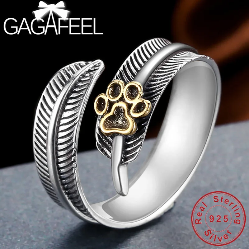 

GAGAFEEL Hot Sale Paw Print Ring for Women 100% 925 Sterling Silver Jewelry Adjustable Rings High Quality