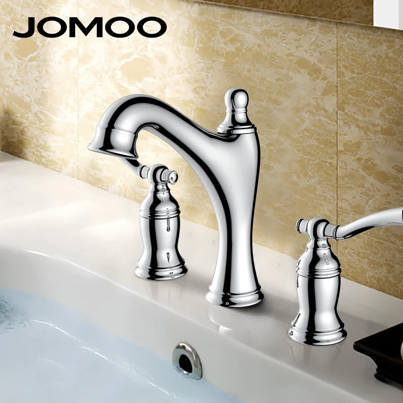 

JOMOO Bathroom Basin Faucet Solid Brass Chrome Deck Mounted Basin Mixer three holes double Handles Water Tap bathroom faucet